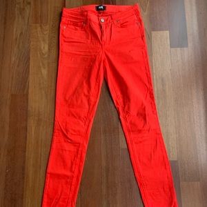 Paige Red Medium Wash Ankle Skinny Jeans